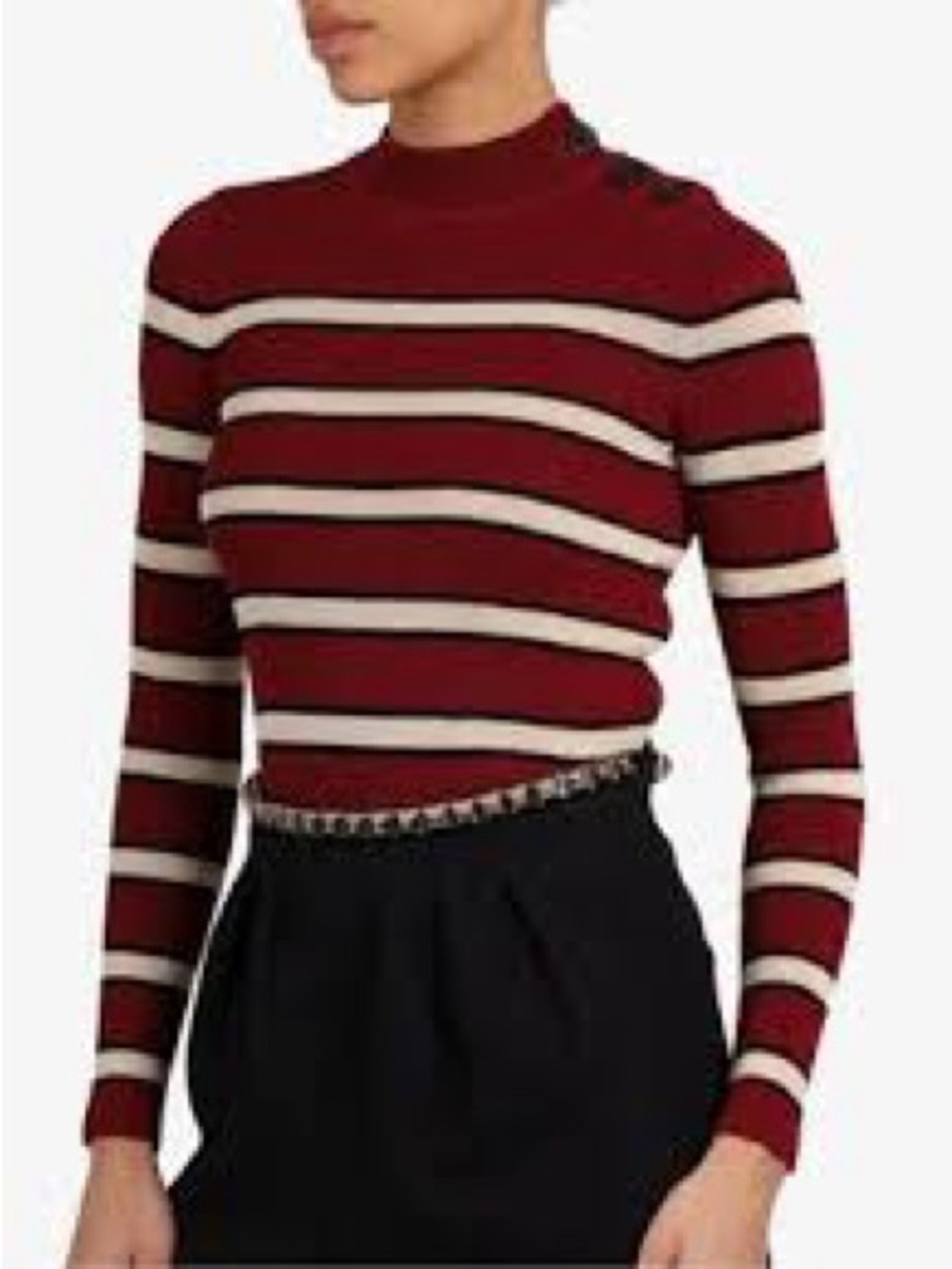Isabel Marant Burgundy and Cream Striped Mock Neck Sweater